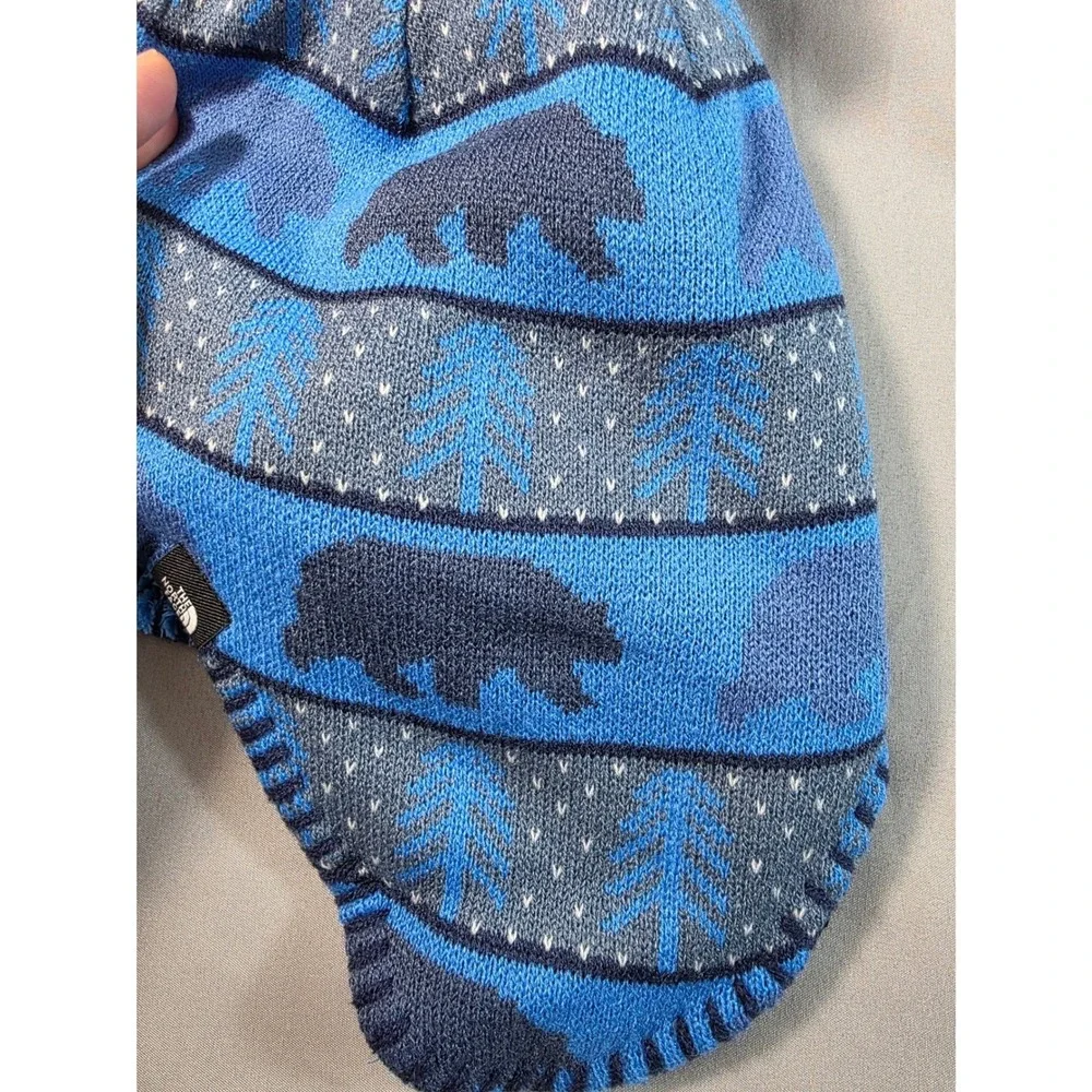 The North Face Faroe Beanie Bear Print Toddler M (4T-5T) Knit Earflap Hat NEW
